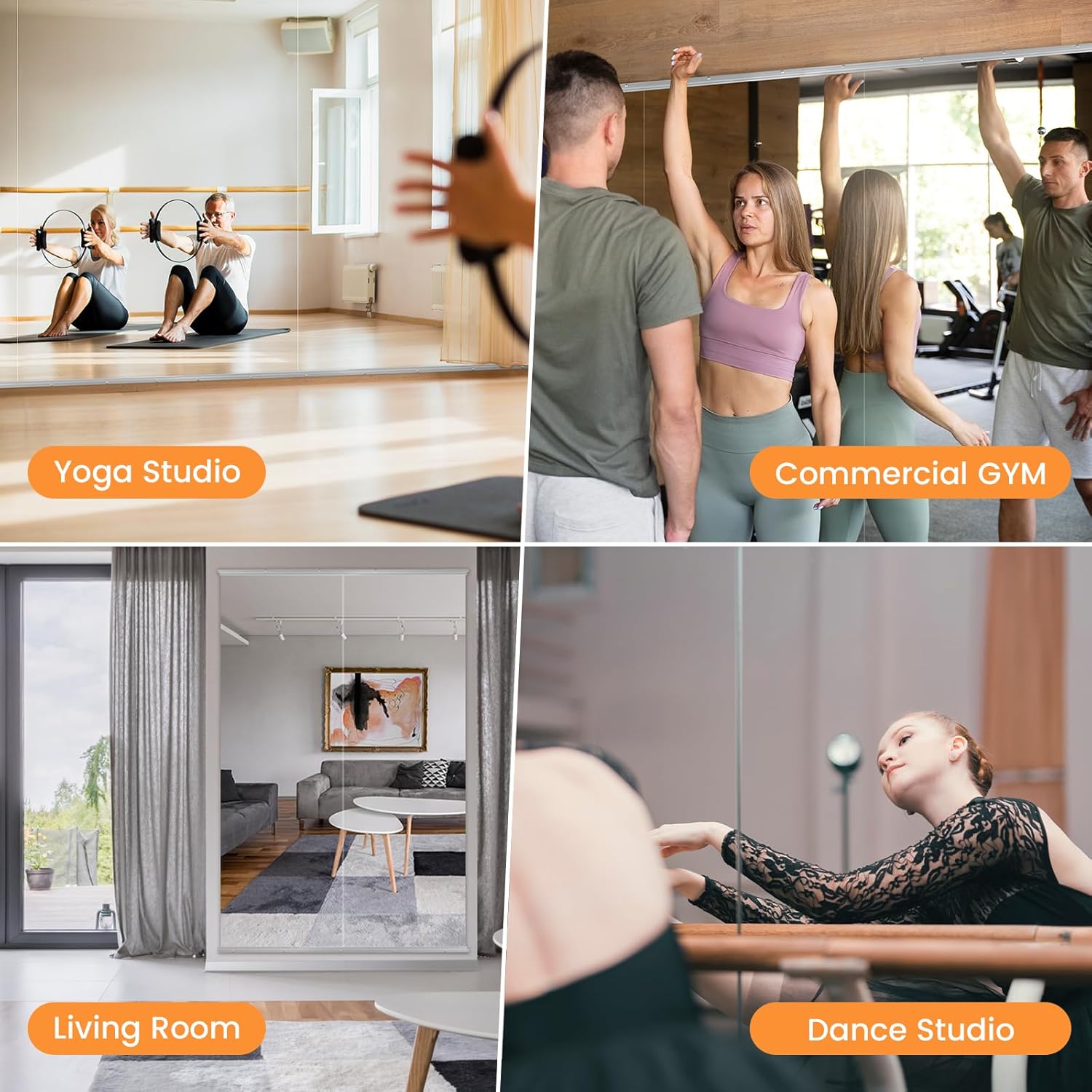 Peegel Home Gym Mirror - 67''x24''(2PCS) Large Frameless Tempered Glass Workout Mirrors for Home Gym Wall,Yoga,Garage,Dance