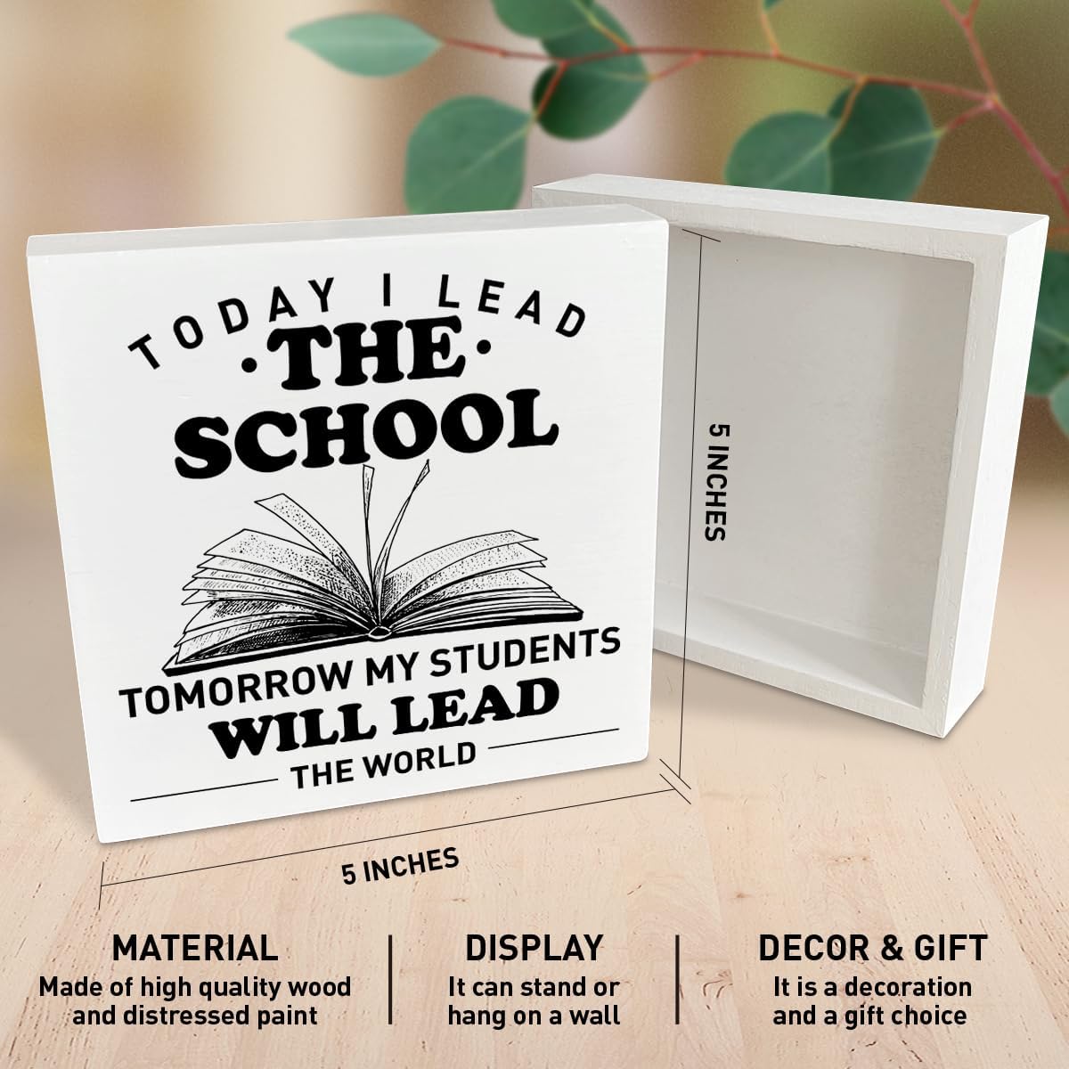 Principal Gifts for Women Men, Principal Birthday Christmas Teacher's Day Gifts, Back to School Principal Gifts, Principal Thank You Appreciation Gifts Retirement, I Lead The School, Wooden Box Sign - Image 2