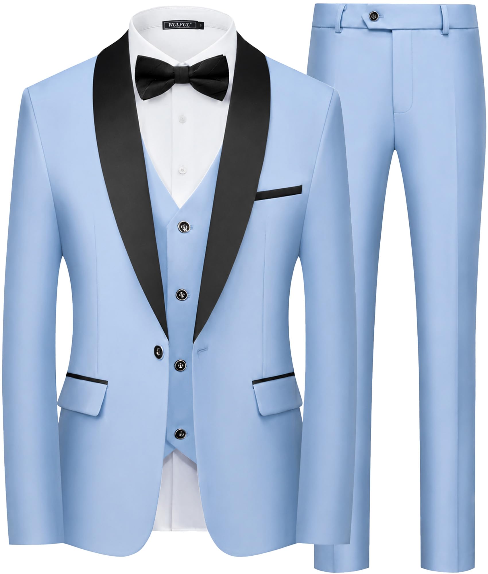 wulful Men's 3 Piece Suits Slim Fit Tuxedo Suit Set One Button Shawl Lapel Blazer Jacket Vest Pants Set for Prom, Business-picture-17