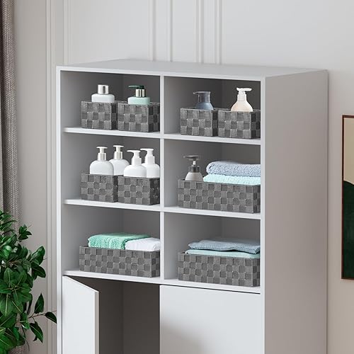 Miniatura 16 de Posprica Cestas de almacenamiento tejidas para organizar, pequeñas cestas negras de cubo organizador divisor para cajón, armario, estante, aparador,