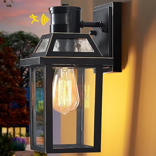 Luces de pared para exteriores con sensor de movimiento, luz de porche al aire libre, 3 modos de iluminación, lámpara exterior del atardecer al