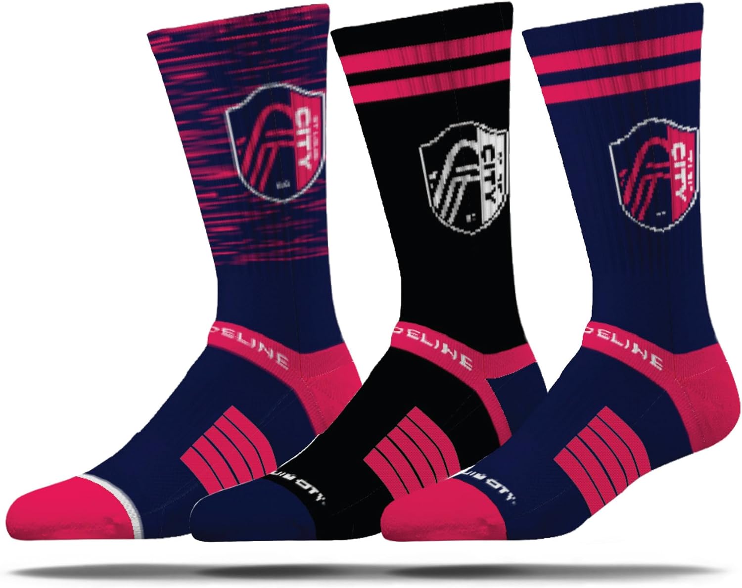 Strideline MLS St. Louis City SC Premium Crew Socks – Officially Licensed 3-Pack – Cushioned, Arch Support, Moisture-Wicking Athletic Performance Socks