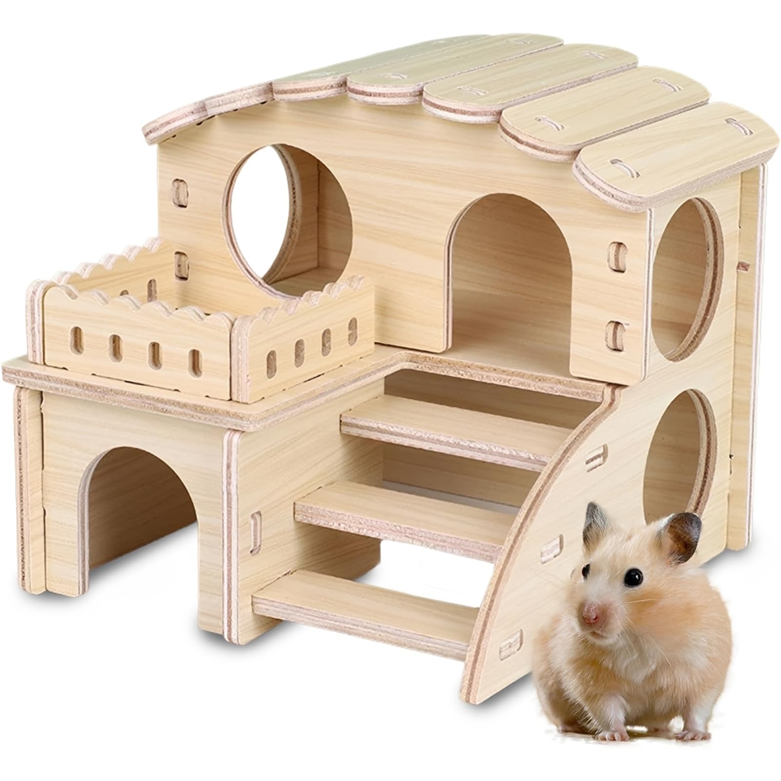 Hamster House, Natural Wood Hideout for Dwarf Hamsters and Small Pets, Multi-Level Maze Design for Climbing and Exploration, Easy to Clean and Assemble Wooden Habitat Accessory-image-42