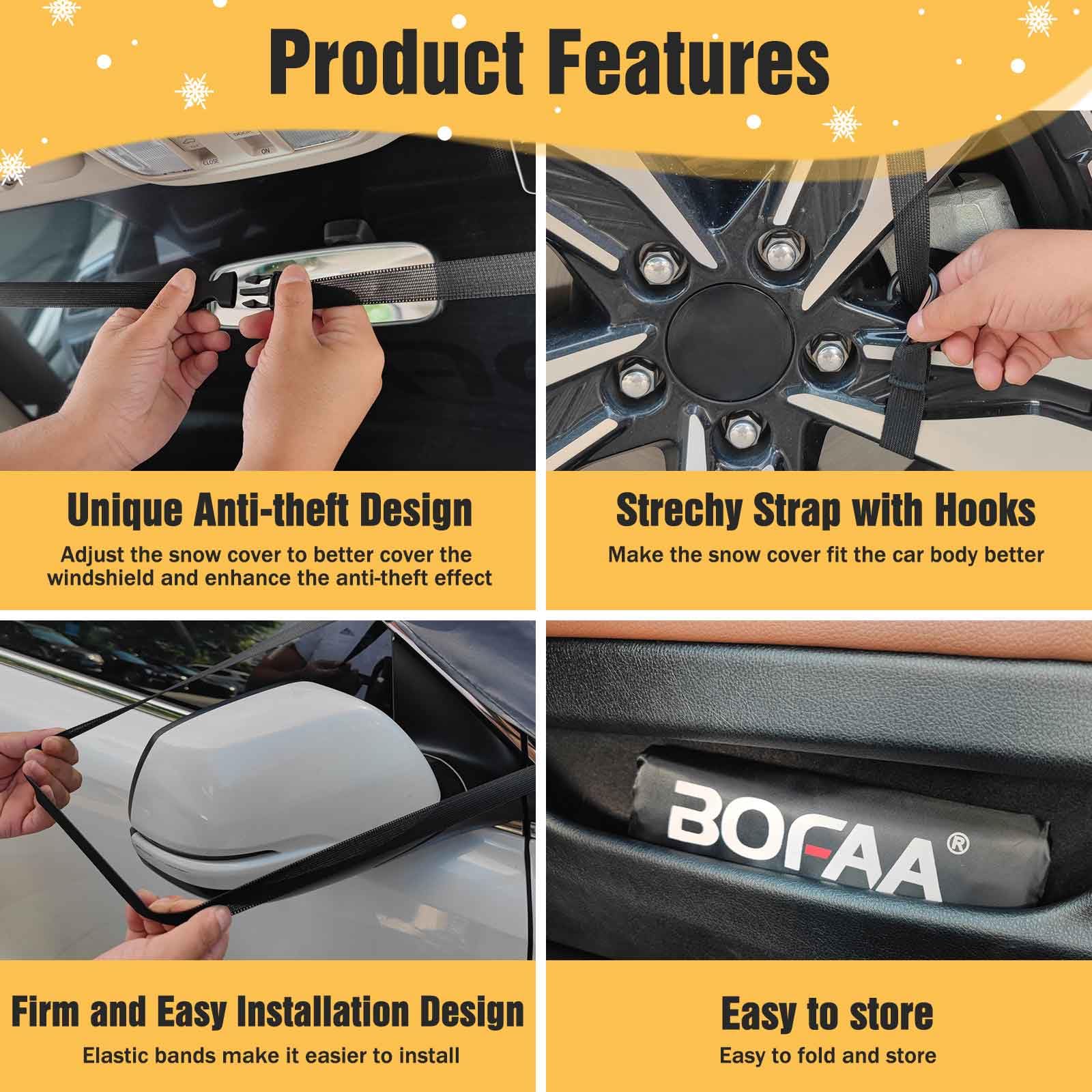 Yumfugu 1 PC 70.87" X 47.24" Auto Windshield Cover, 190D Oxford Silver