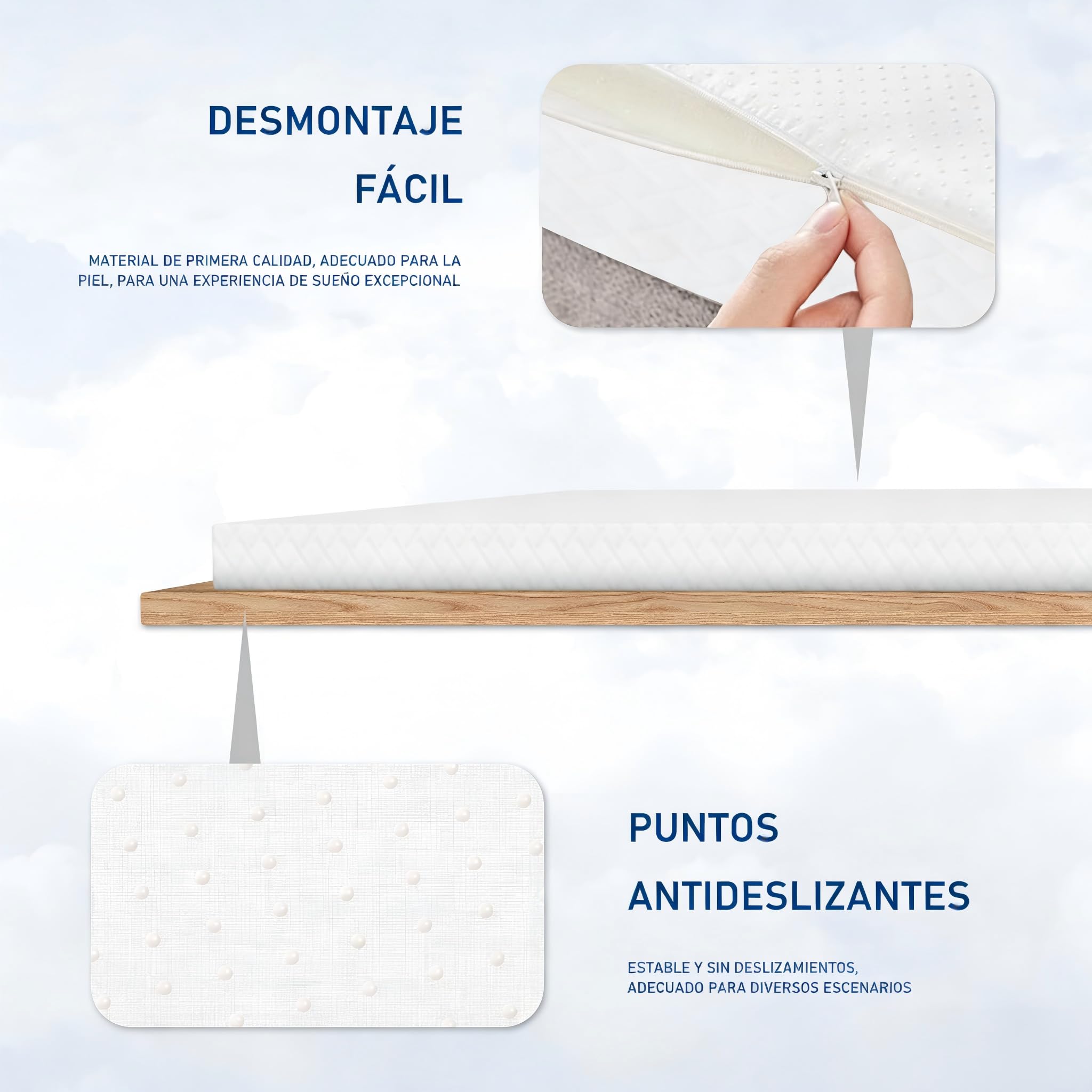 ROYGBIV Topper Colchón 140x190cm 7cm Viscoelástico con Gel - Dureza H2/H3 Ergonómico Transpirable Antibacteriano Antiácaros Hipoalergénico Funda Lavable - Certificado Oeko-Tex