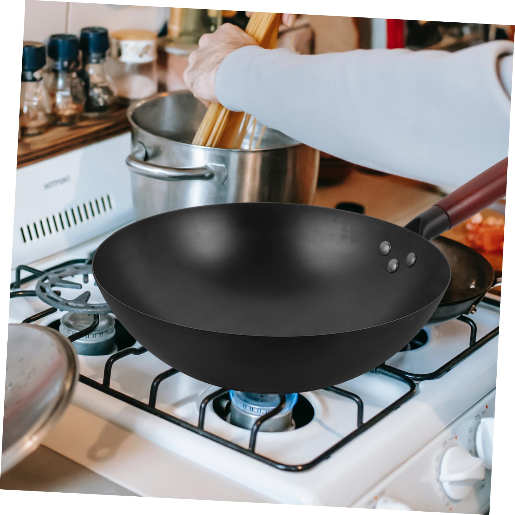 Padella Wok Tradizionale Da Antiaderente e Manico Ergonomico Perfetta Per Cucina Domestica e Professionale