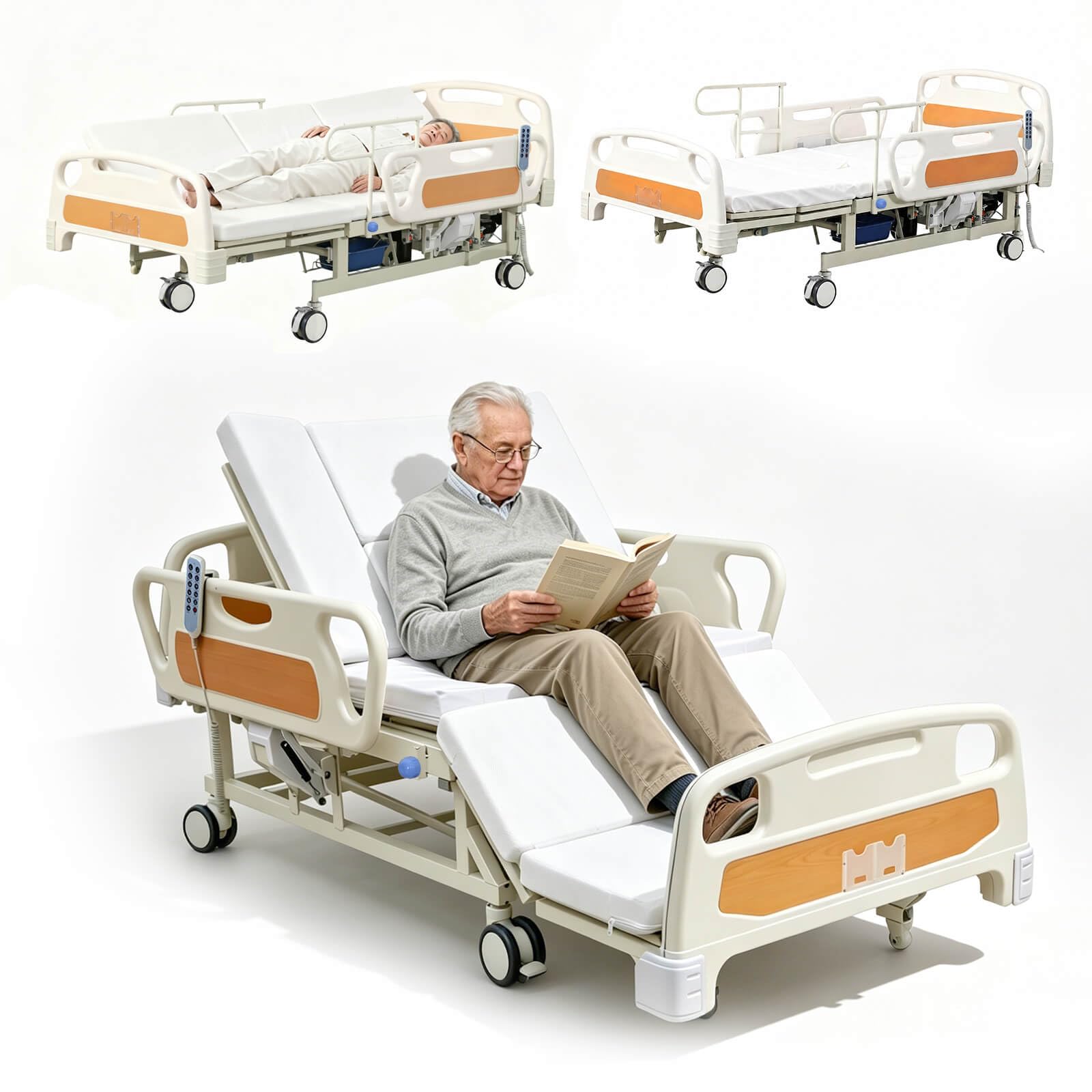 Electric Hospital Bed for Home Use, Full Electric Adjustable Bed for Seniors &amp; Elderly, Left and right turning Medical with Remote Control, Back &amp; Leg Lift,Bed Pan Support, Quiet Wheels,Home Care