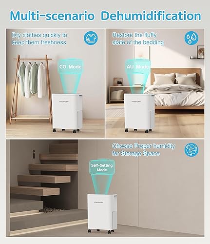 Miniatura 5 de FRESHDEW Deshumidificador, deshumidificadores de 30 pintas para el hogar, deshumidificadores de 1500 pies cuadrados con manguera de drenaje, tanque