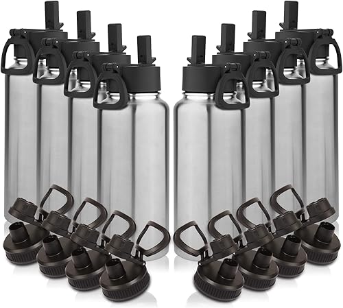 Miniatura 1 de Volhoply Botellas de agua aisladas de 32 onzas paquete de 8 unidades con tapa con popote y tapa de boquilla botella de agua deportiva de acero