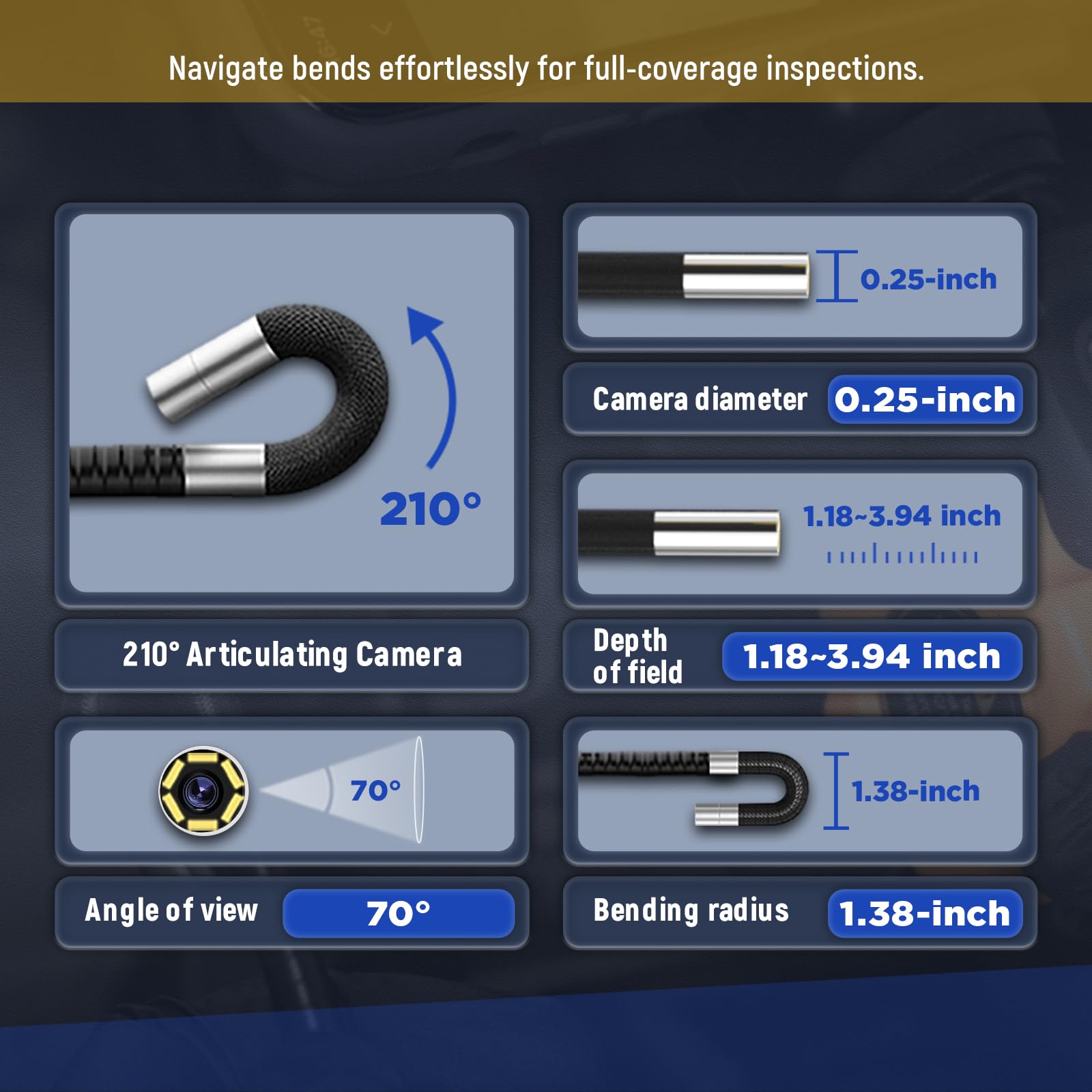 AUTOOL 210° Drehbar Endoskopkamera mit Licht, SVB302 Zwei-Wege-Gelenk-Endoskop, 0,6 cm Endoskop-Inspektionskamera, kompatibel mit Android und iOS Telefon, 100 cm halbstarres Kabel | Zwei-Wege-6-LED-Licht, HD-Video-Endoskop, kompatibel mit Android- und iOS