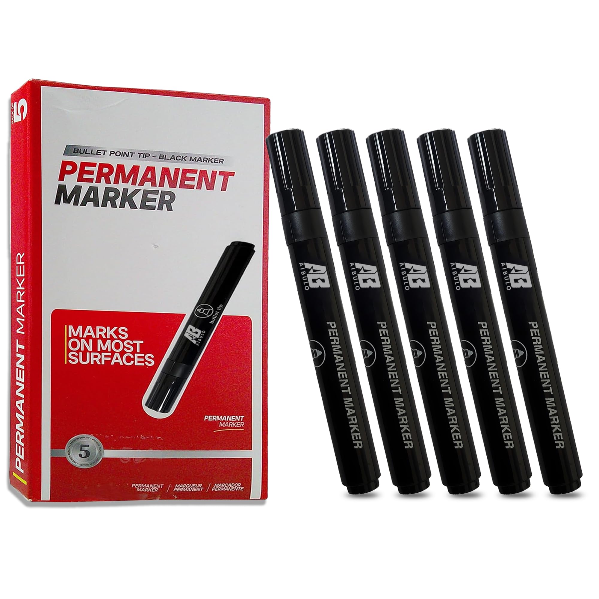 AIBULO Black Permanent Marker Pens 500 Pack β Fine Bullet Tip, Waterproof & Fade-Resistant Ink, Long-Lasting Black Marker Pens for Labeling, Writing & Drawing on Multiple Surfaces