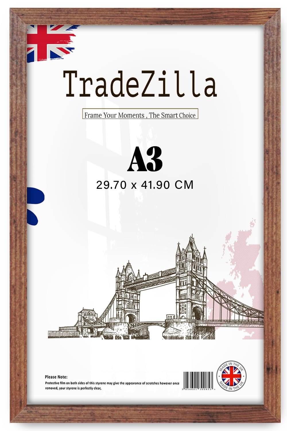 TradeZilla | Eton Wood Picture Frame A3 (29.70 x 41.90 CM) Decorative Wall Décor for Poster Art Gallery, Home & Office, MDF Wood Poster Frame with Sleek Finish [ Rustic ]