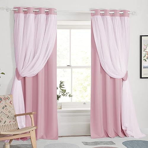 Miniatura 33 de PONY DANCE Cortinas Opacas Transparentes - Cortinas de Doble Capa con Aislamiento Térmico para Dormitorio Comedor, Cortinas para Sala, 52 pulgadas