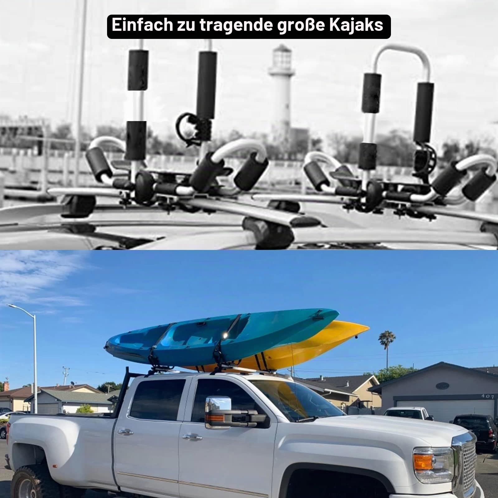 hifrom Faltbarer Kajak-Dachträger, Boot Kajak Kanu Dachträger Rack von beidseitigen J-Stil faltbar, leichter Doppel-Kajakhalter, Skiboard Dachhalterung an Auto, LKW und SUV Querstange