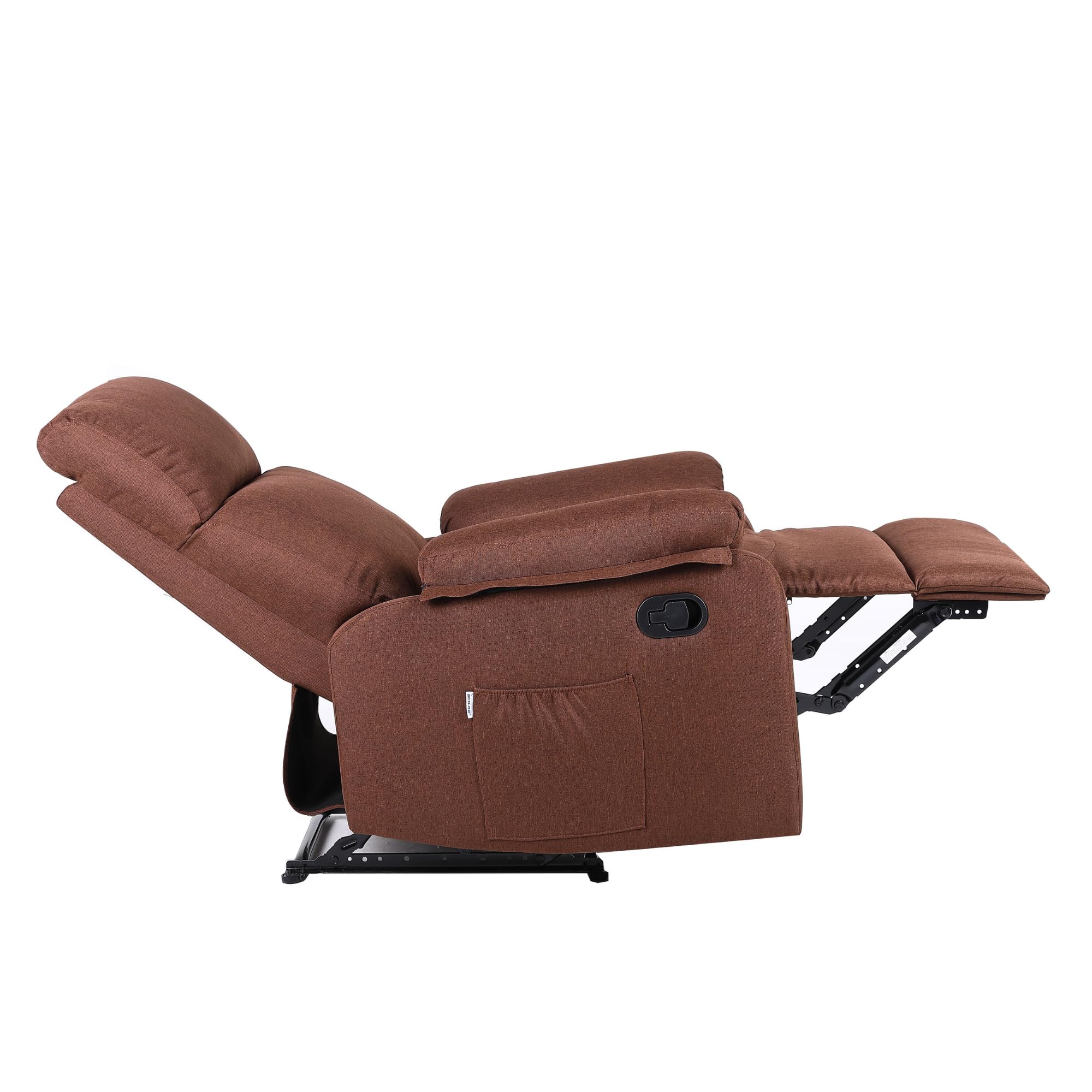 ECO-DE Poltrona Relax Reclinabile Manuale – Calore Lombare e Poggiapiedi Regolabile, Comoda per Salotto, Lettura, Ufficio, Soggiorno o Camera da Letto – Braccioli Estraibili e Salvaspazio (Marrone)