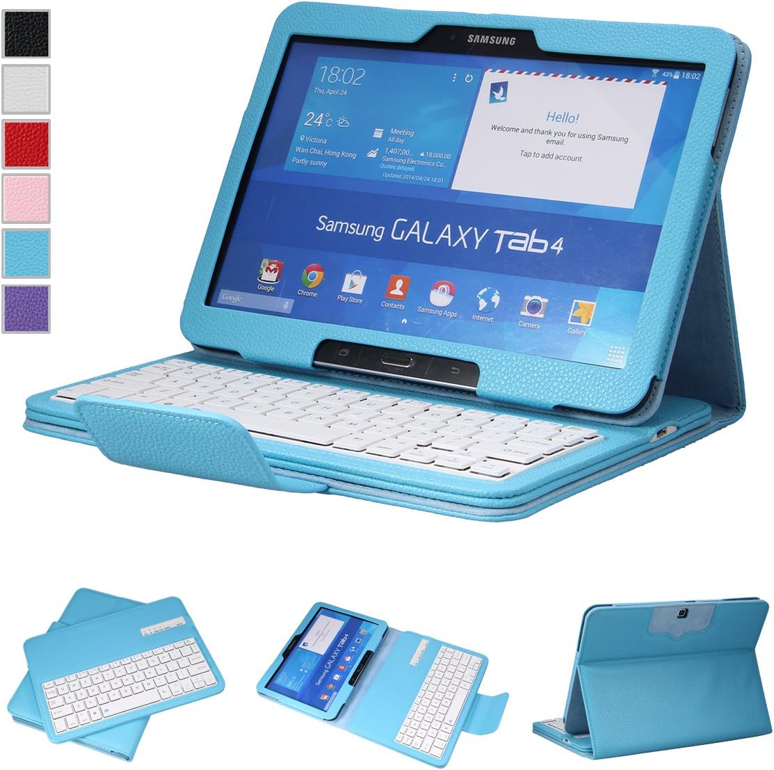 NEWSTYLE Removable Wireless Bluetooth Keyboard ABS Plastic Laptop Stylish Keys and Protective Case For Samsung Galaxy Tab 3 10.1" 10.1 inch Tablet P5200 & Galaxy Tab 4 10.1 inch Tablet SM-T530 T531 T535 (Blue)