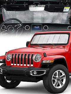 Upgraded Windshield Sunshade Compatible with Wrangler JL & Gladiator JT, QMPARTS Foldable Sun Visor Windshield Blocks UV Rays, Window Sun Shade Shield Protector Compatible with Wrangler JLU 2018-2024