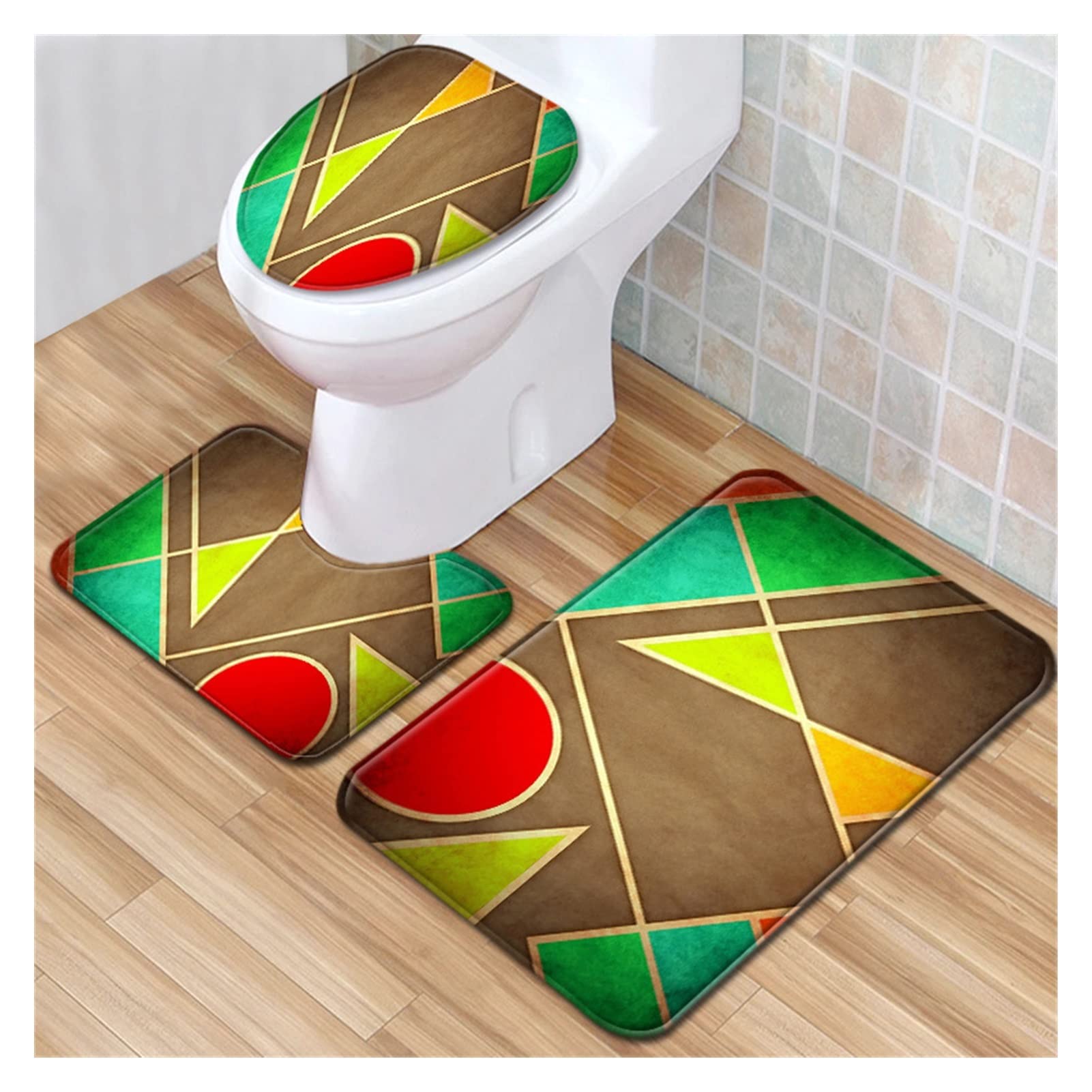 Tapetes de baño para baño Colorido patrón geométrico a rayas alfombra de baño alfombra de baño alfombra de baño antideslizante juego de alfombrillas de baño inodoro de tres piezas