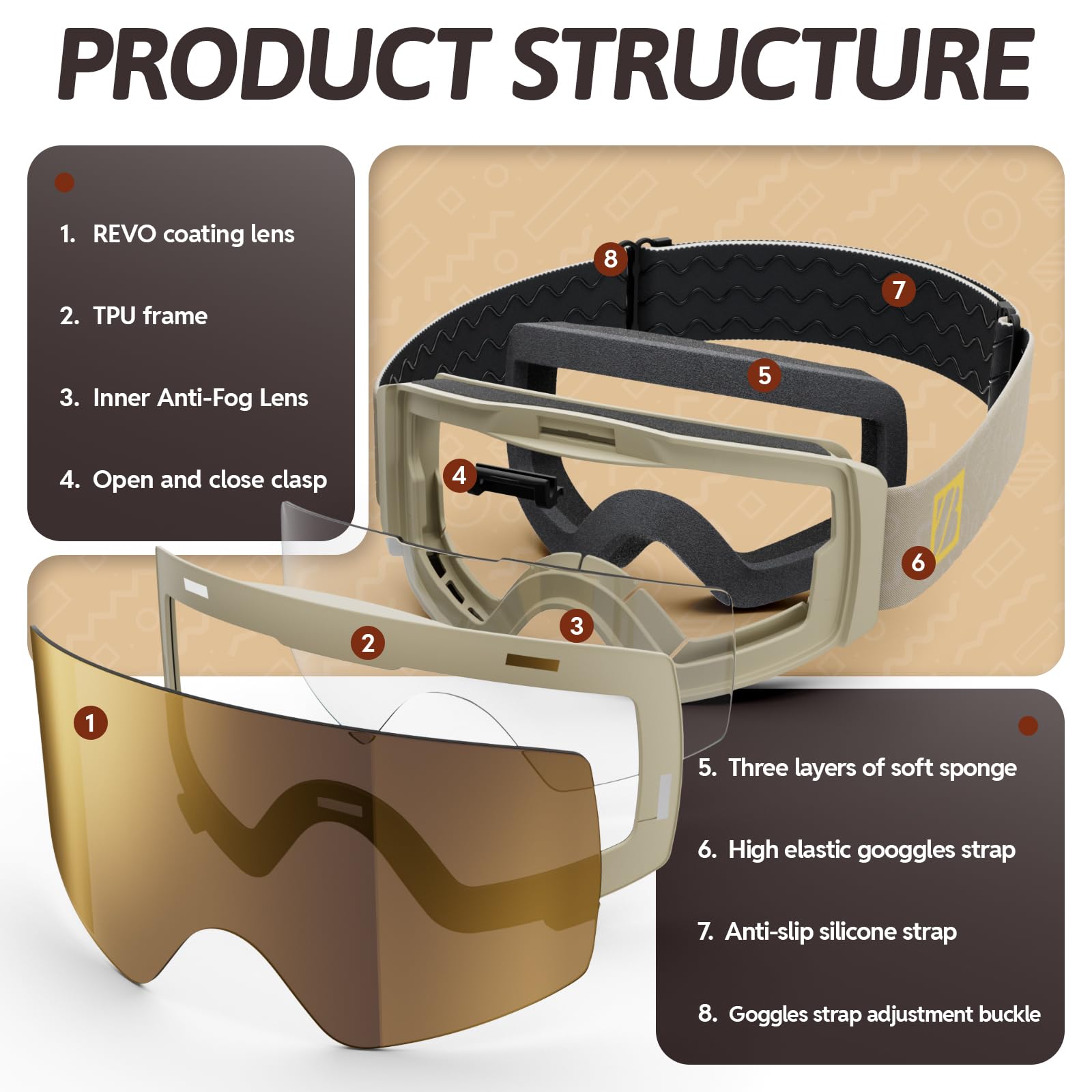 JUBAO Gafas de esquí abatibles para niños, antivaho, magnéticas, para nieve, snowboard, para niños y niñas, antivaho instantáneo, protección UV400