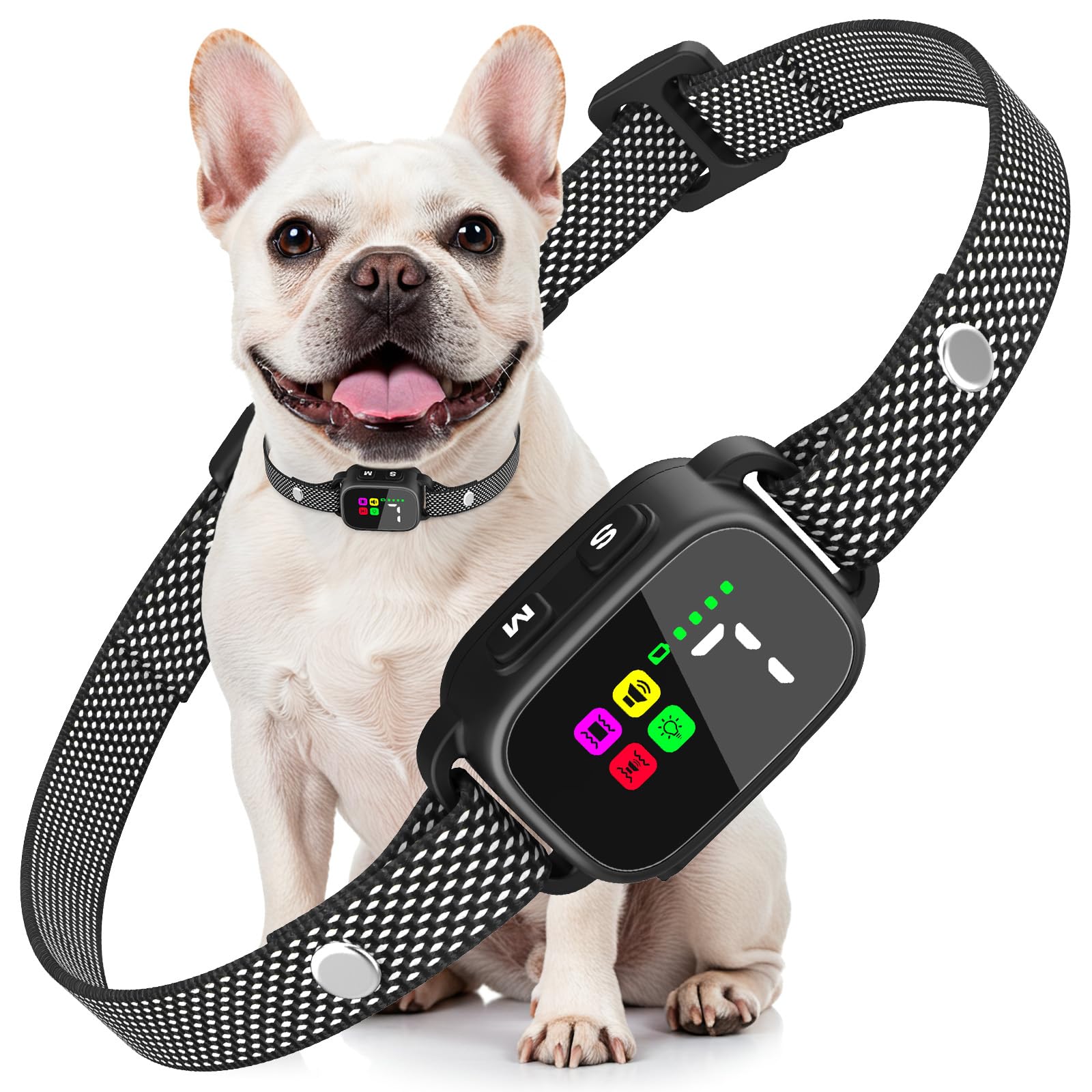 MASBRILL Collar Antiladridos para Perros Recargable | 7 Niveles de Sensibilidad, 3 Modos (Sonido/Vibración), Pantalla LED, IPX6, Ajustable para Razas Pequeñas y Medianas-Negro