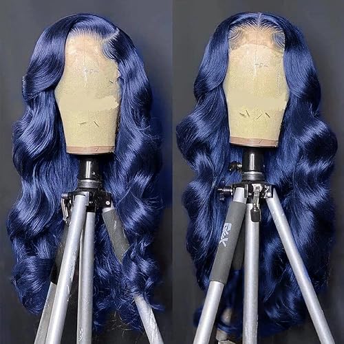 Miniatura 4 de Peluca de cabello humano ondulado con encaje frontal azul oscuro de 28 pulgadas, color azul oscuro, pelucas de encaje frontal de 13 x 4, línea de