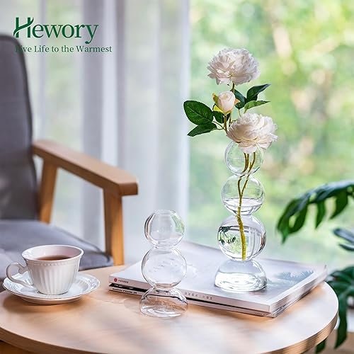 Miniatura 3 de Hewory - Floreros de burbujas de vidrio para flores, 2 piezas transparentes y únicos jarrones de flores individuales para centros de mesa, jarrón