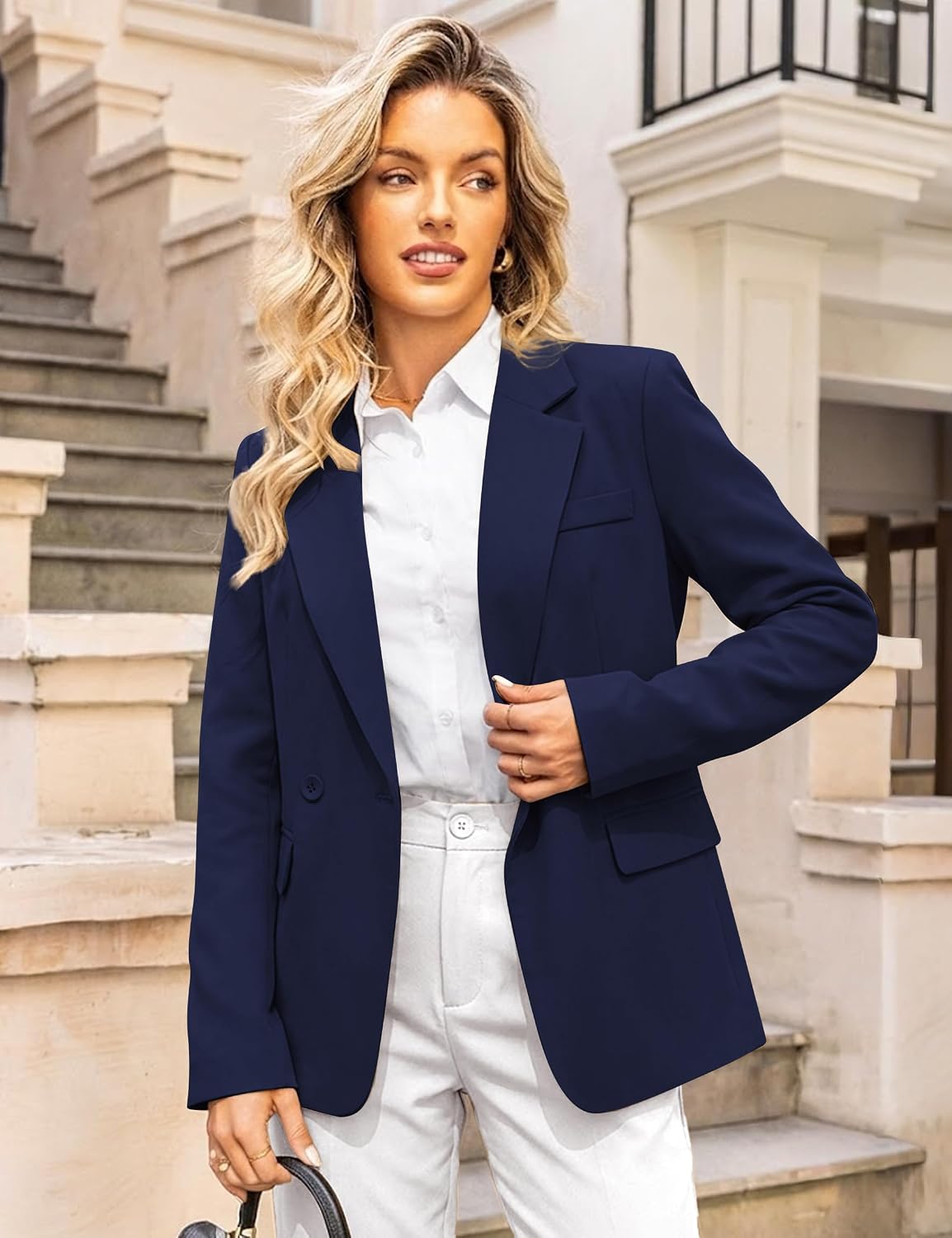 Women Blazer Work Office Suit Jackets Fall Fashion Clothes 2026 | Long Sleeve Button Down, Breasted Notch Lapel, Open Front Suit Jacket, Dressy Work Blazer With Pockets, Winter Fall Outfits
