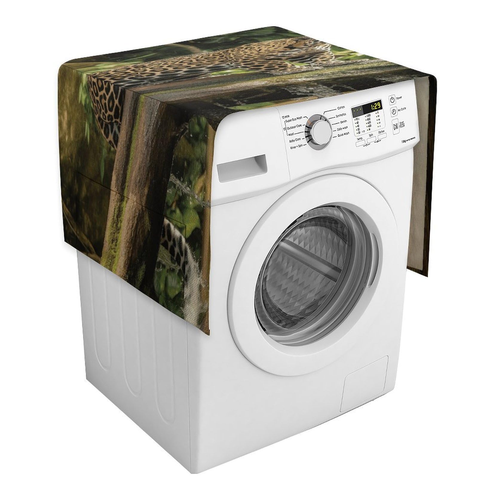 Vstadank Style Jaguar Cat On Tree Trunk Waterfall Dust Cover Dustproof Washer And Dryer Covers For The Top Fridge Dust Cover Multi-Purpose Decorative Kitchen Appliance Covers For Home Machine Protector
