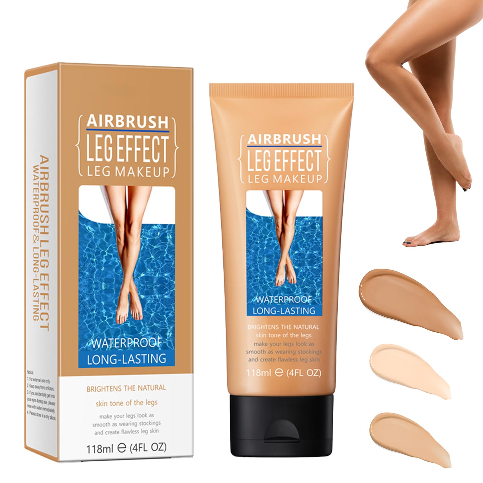 Waterproof Leg and Body Makeup No Transfer - Full Coverage Concealer for Veins, Scar, Tattoo Cover Up, Easy Application (#2 Wheat Color, 4 FL OZ)