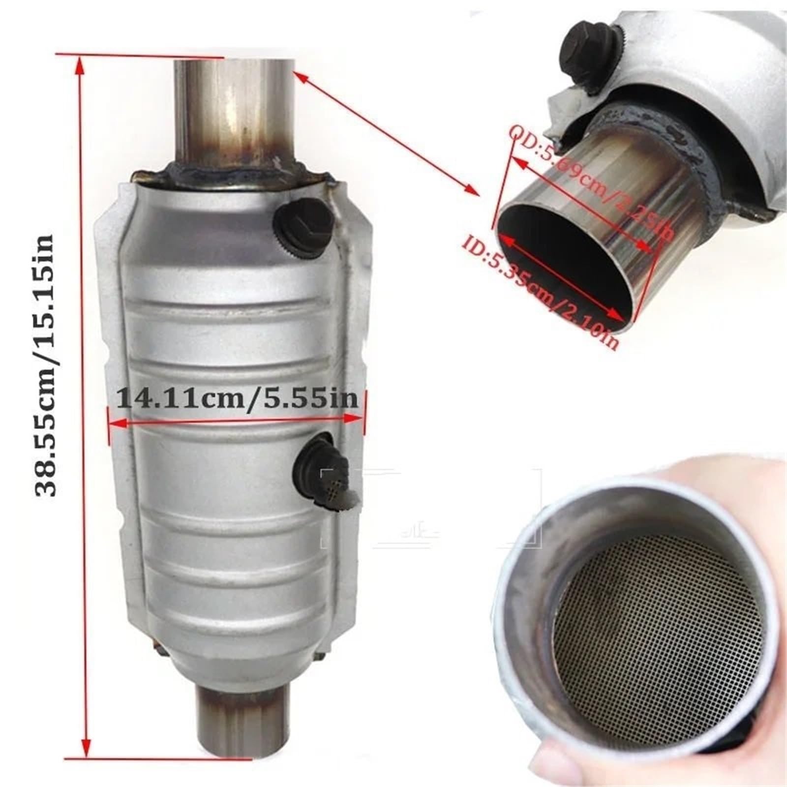 Katalizator filtr Katalizator samochodowy 2,25 cala 5,7 cm, 400 otworów, wysoki przepływ, z portem czujnika zatkania, stal nierdzewna, uniwersalny, do silnika samochodowego