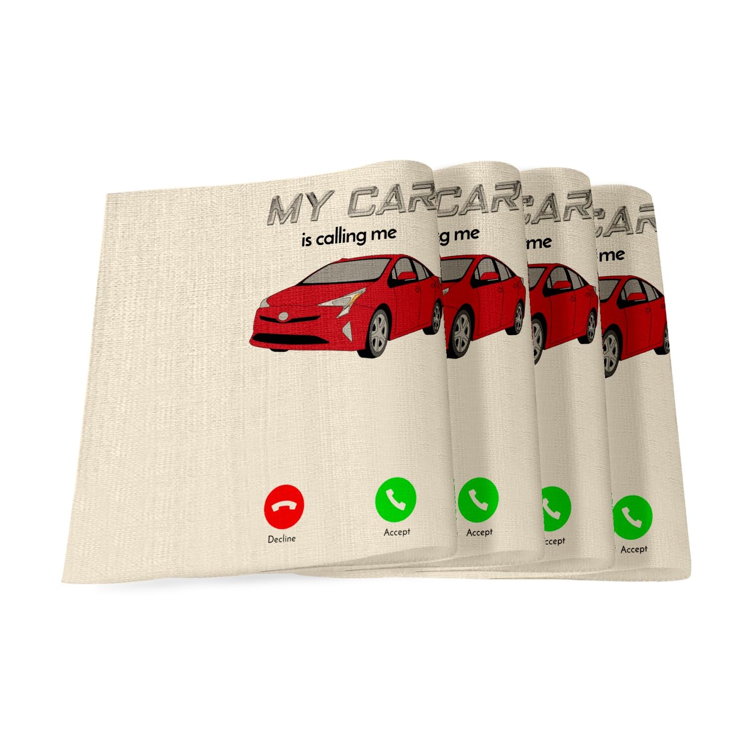 Set de table en lin My Car is Calling Me repas de sportifs