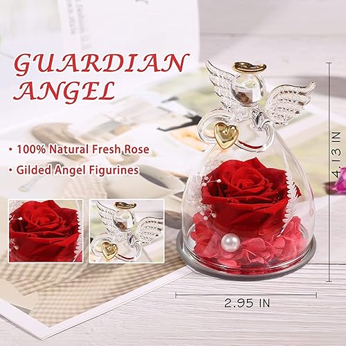 Miniatura 3 de Cúpula de cristal con ángel para siempre, rosa roja, conservada, regalo único para abuela, ella, esposa, mujer, adecuado para aniversario,