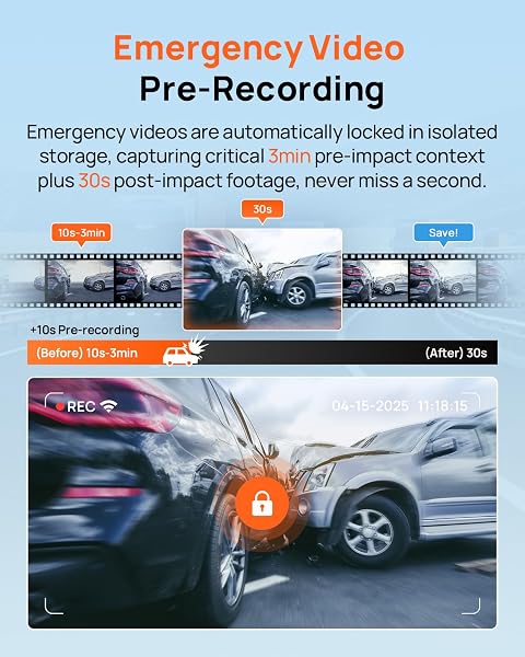 70mai A800SE Dash Cam Car Front Rear 4K UHD+1080P with GPS WiFi, Dual Car Camera with 128GB SD Card, F1.55 Aperture HDR, Night Vision, ADAS, 3 "IPS, 24/7 Parking Monitoring, Supports 512 GB Max - 5