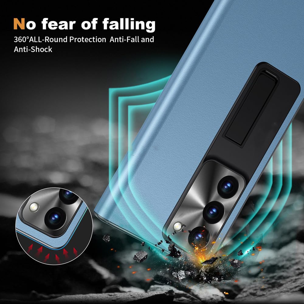 Funda de Cuero para Samsung Galaxy Z Fold 5 Protección de Bisagra magnética para Funda de teléfono Z Fold 4 con Protector de Pantalla, Azul, para Samsung Z Fold 4