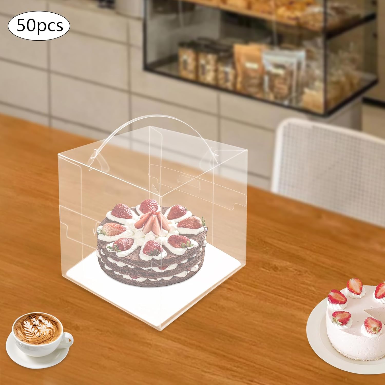 50Pcs Clear Cake Boxes, Mini Cupcake Boxes Cake Carrier Box with Lid and Handle Square Dessert Boxes 50 Sets Square Clear Cake Boxes for Birthday Wedding Home Party Hotel (5.9*5.9*5.9 in)