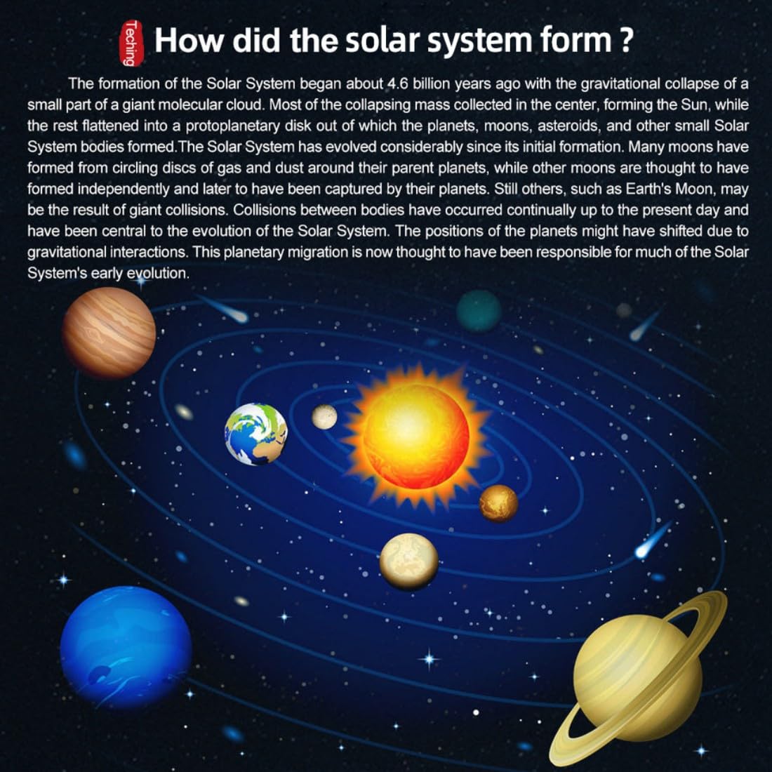 Sistema solare meccanico modello con 9 pianeti, ingranaggi in metallo Orrery, kit di apprendimento astronomico, modello da tavolo decorativo