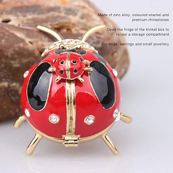 Ladybug Trinket Box, Mini Decorative Jewelry Storage Box with Colored Enamel and Rhinestones, for Rings Earrings Gifts Home Decor