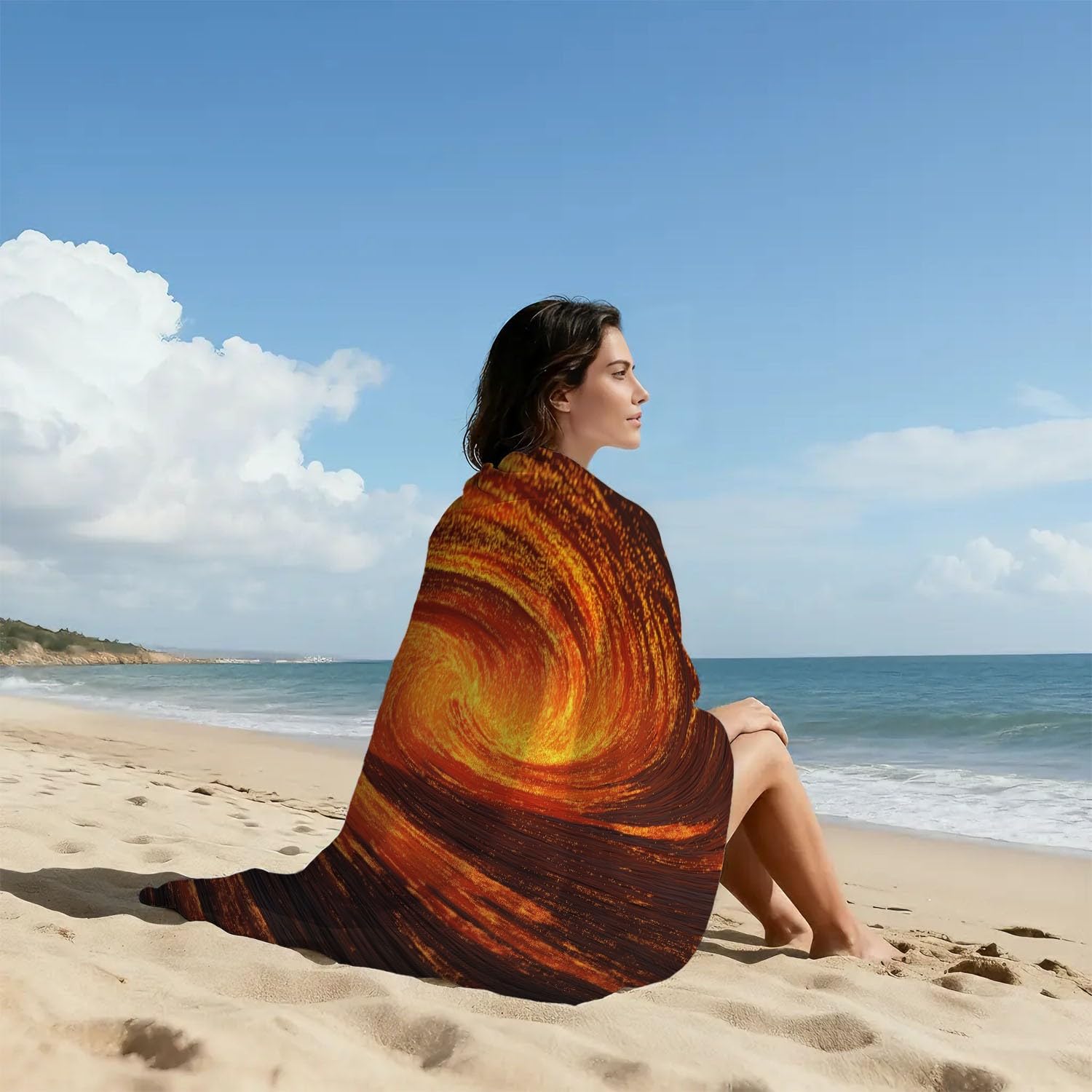 Générique Grande Serviette de Plage 180 x 160 CM,Drap de Plage Microfibre,Couverture de Plage Absorbante Rapide pour Abstrait Feu Flamme Rayures Dynamique Haute Tension Énergétique Fantaisie Moderne