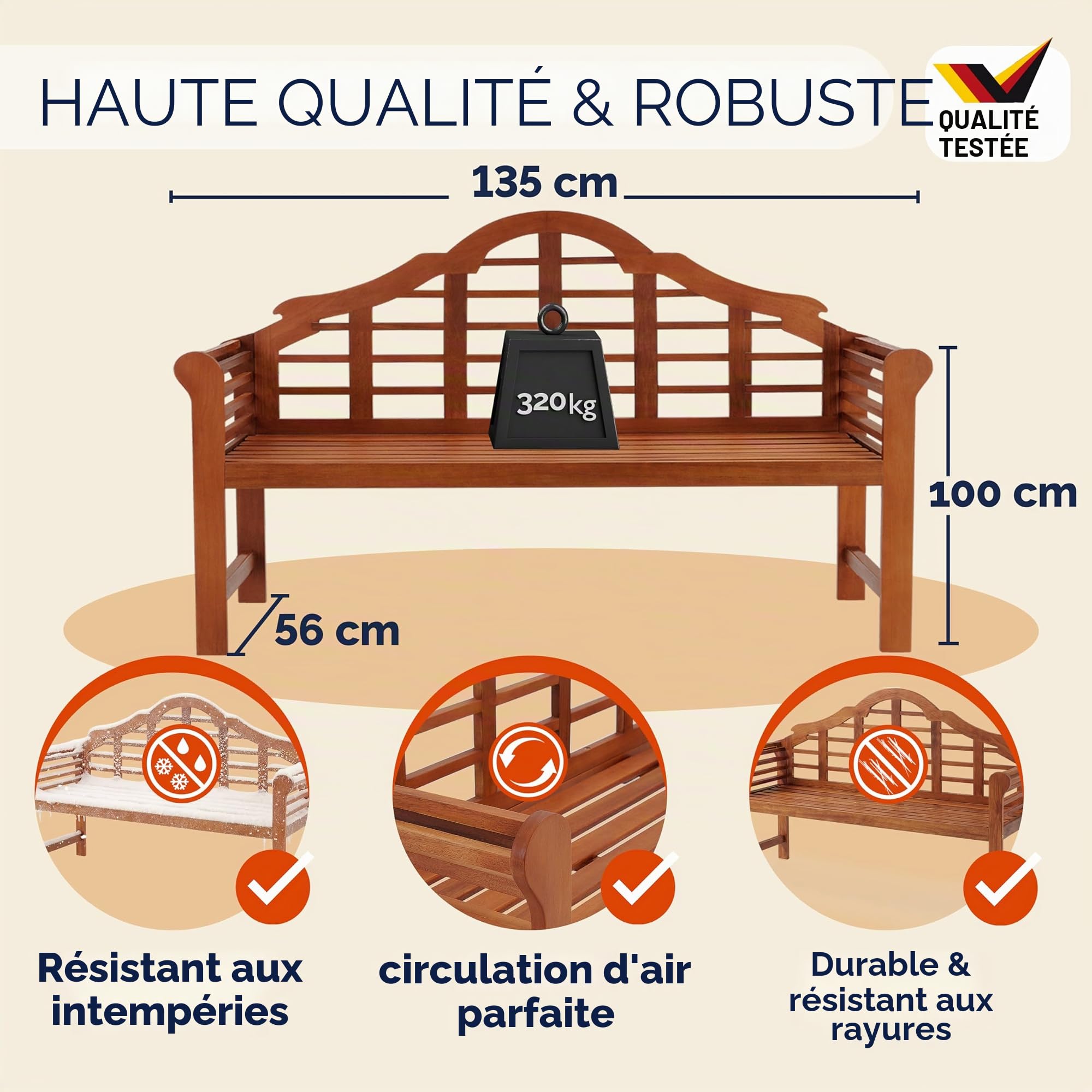 Casaria Banc de Jardin Marlboro en Bois Eucalyptus pré-huilé 2 Places Balcon terrasse extérieur Petit Banc en Bois