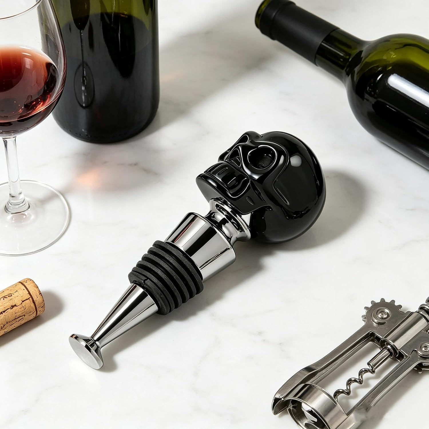 Homestia Wine Stopper, Reusable Wine Bottle Stopper, Halloween Skull Decor image 5