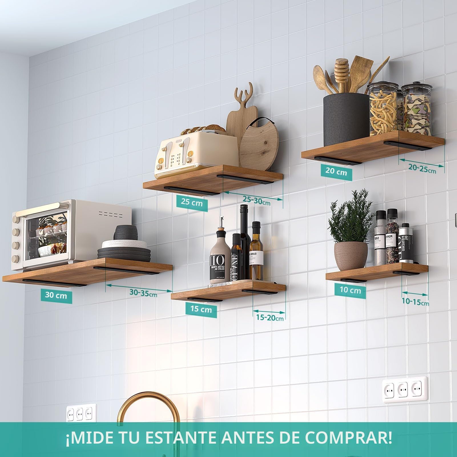 WELDUN Paquete de 6 soportes flotantes para estantes de 20 cm, soportes en L de metal resistente para colgar en la pared, color negro
