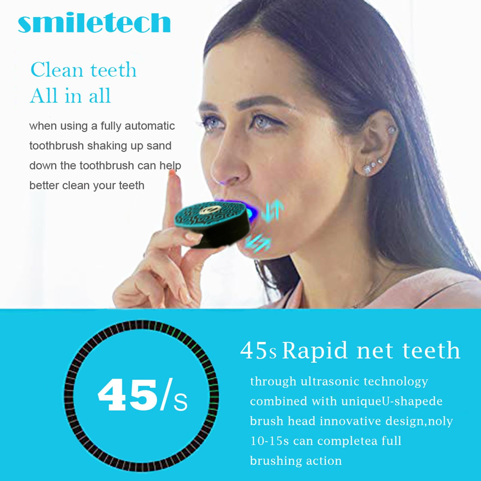 Cepillo de dientes automático, kit de blanqueamiento de dientes eléctrico de grado dental, equipado con dos cabezales de cepillo de dientes de repuesto, blanco