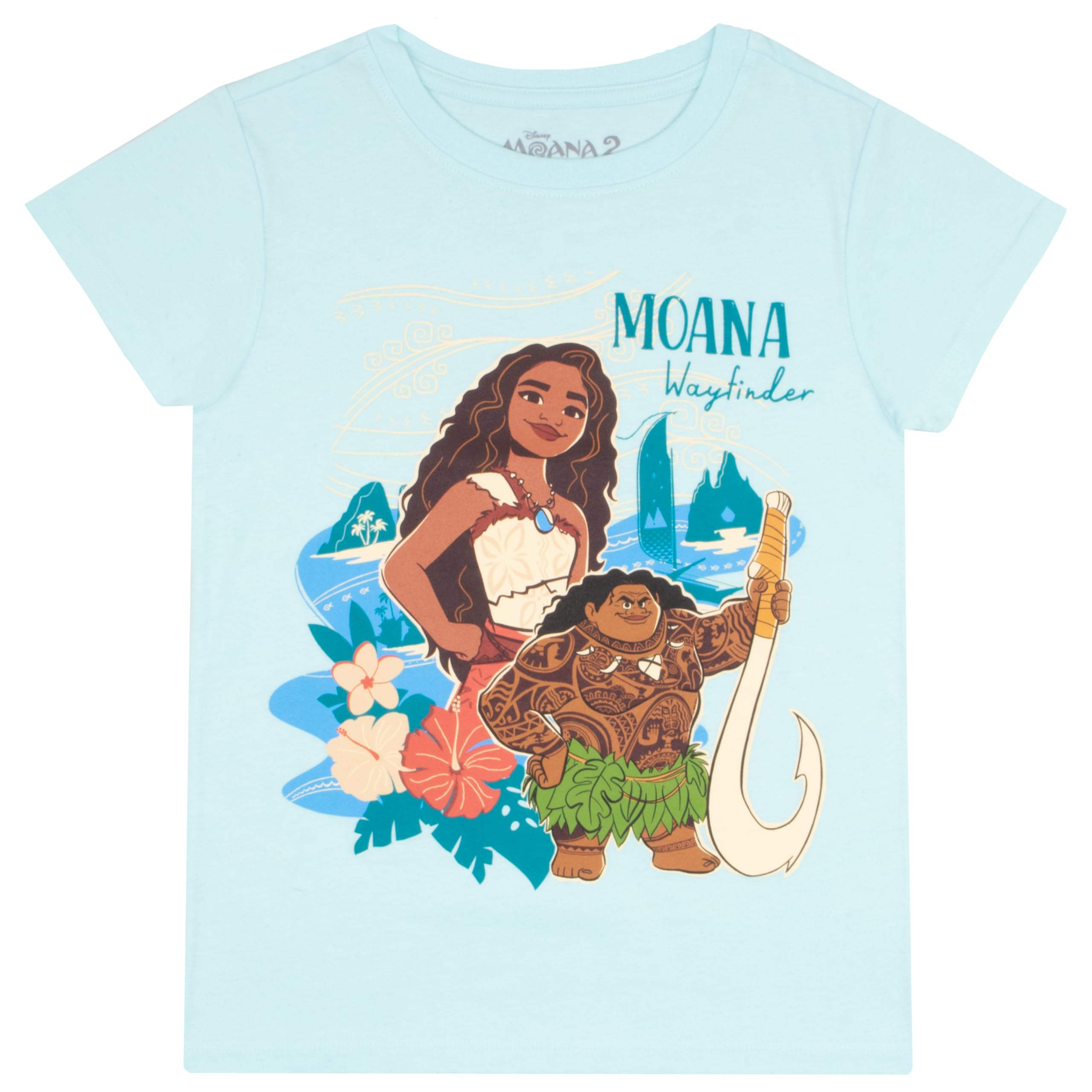 Disney Moana and Friends - Paquete de 2 camisetas con estampado gráfico para niña, paquete de camisetas de manga corta para niños