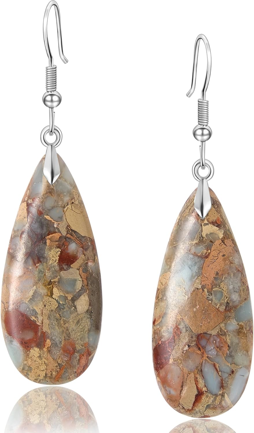 Sriomu Statement Earrings | Natural Stone Fish Hoop Dangle | Gold & Silver