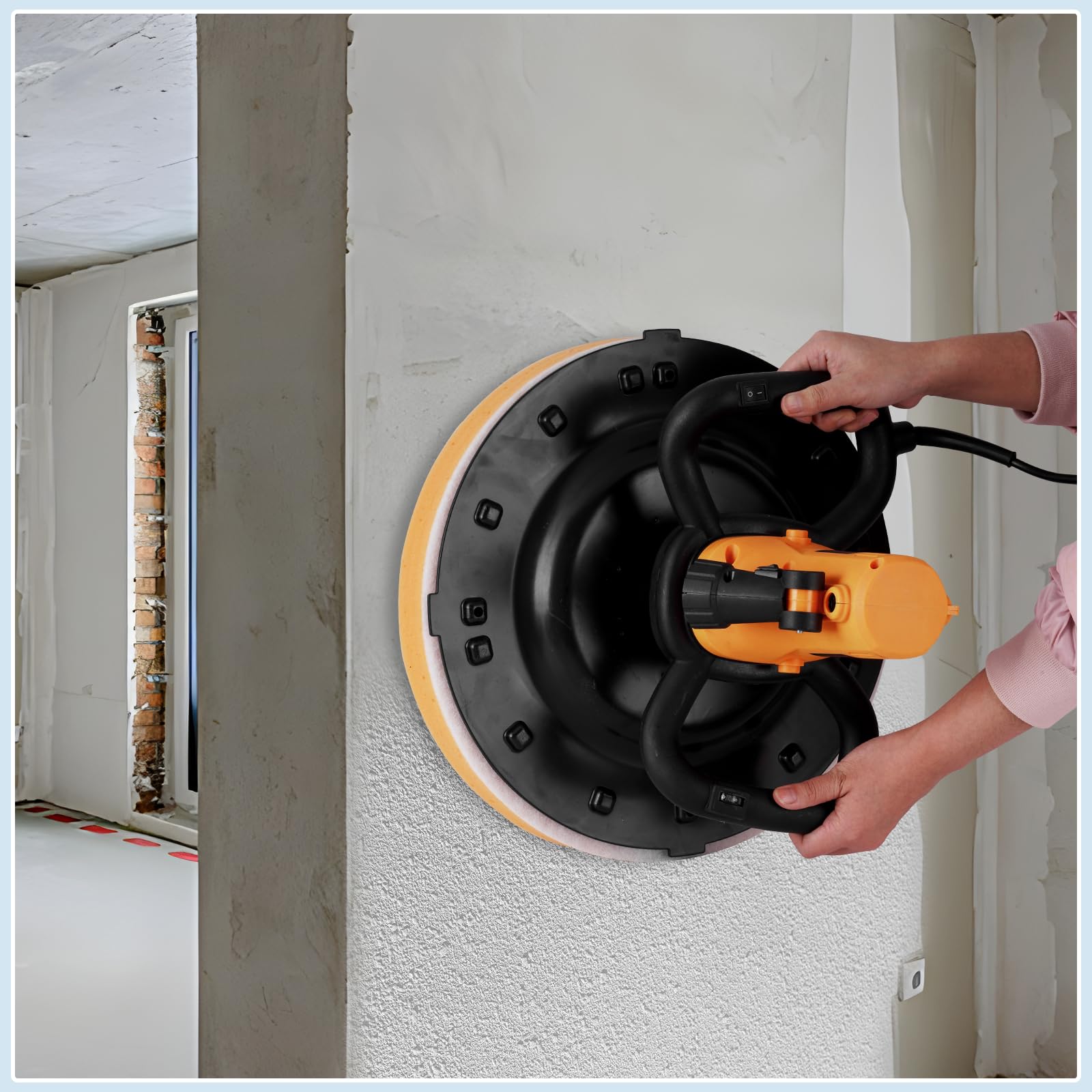 MXBAOHENG Máquina alisadora eléctrica de pared de 1680 W con disco abrasivo de 38 cm, 6 velocidades, 80-600 rpm, mezclador de hormigón portátil con varilla agitadora, alisadora eléctrica para mortero