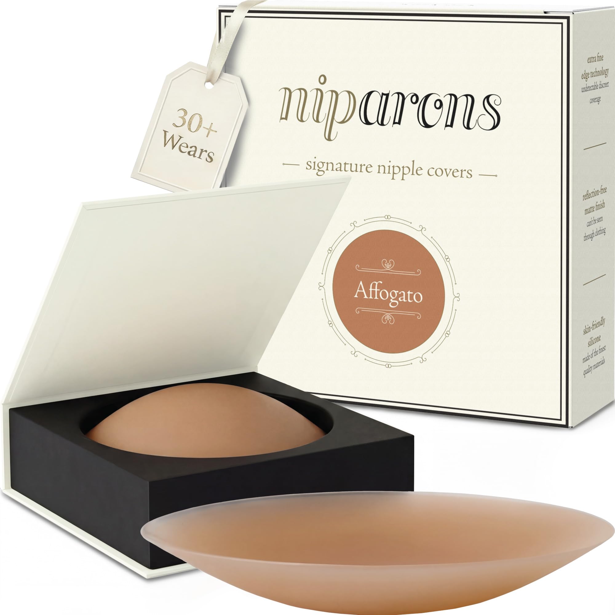 Niparons Women's Affogato Signature Nipple Covers (7.6Cm) - Refined 2026 Design, Invisible Finish, Enhanced-Coverage Centre, Ultra-Thin Edges, Reusable Adhesive Silicone Pasties (Affogato)