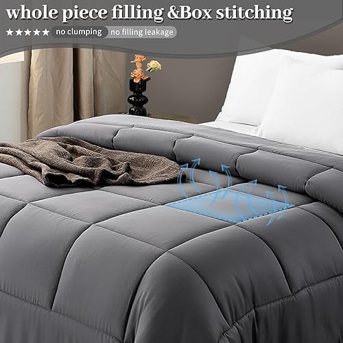 Miniatura 3 de Bedlifes Edredón de bambú refrescante tamaño King para dormir con calor, edredón alternativo de lujo, relleno de edredón con 8 pestañas en las