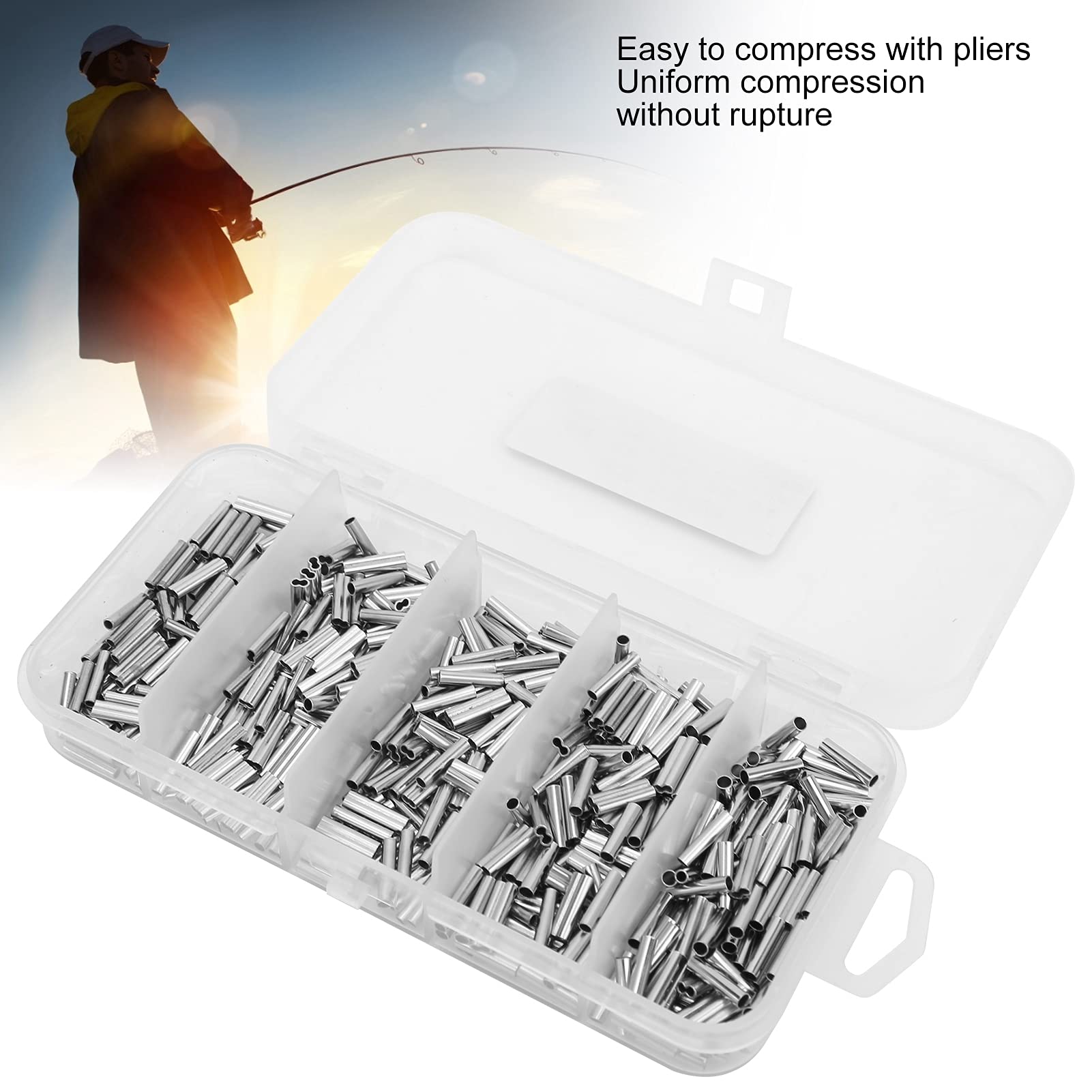 500PCS Manguito prensador de Doble Barril Individual, Mini Kit de Conector de Manguitos prensados ​​de Cobre Conector de Tubo de Cobre para Cable de línea de Pesca, para Accesorios de Equipo de Pesca