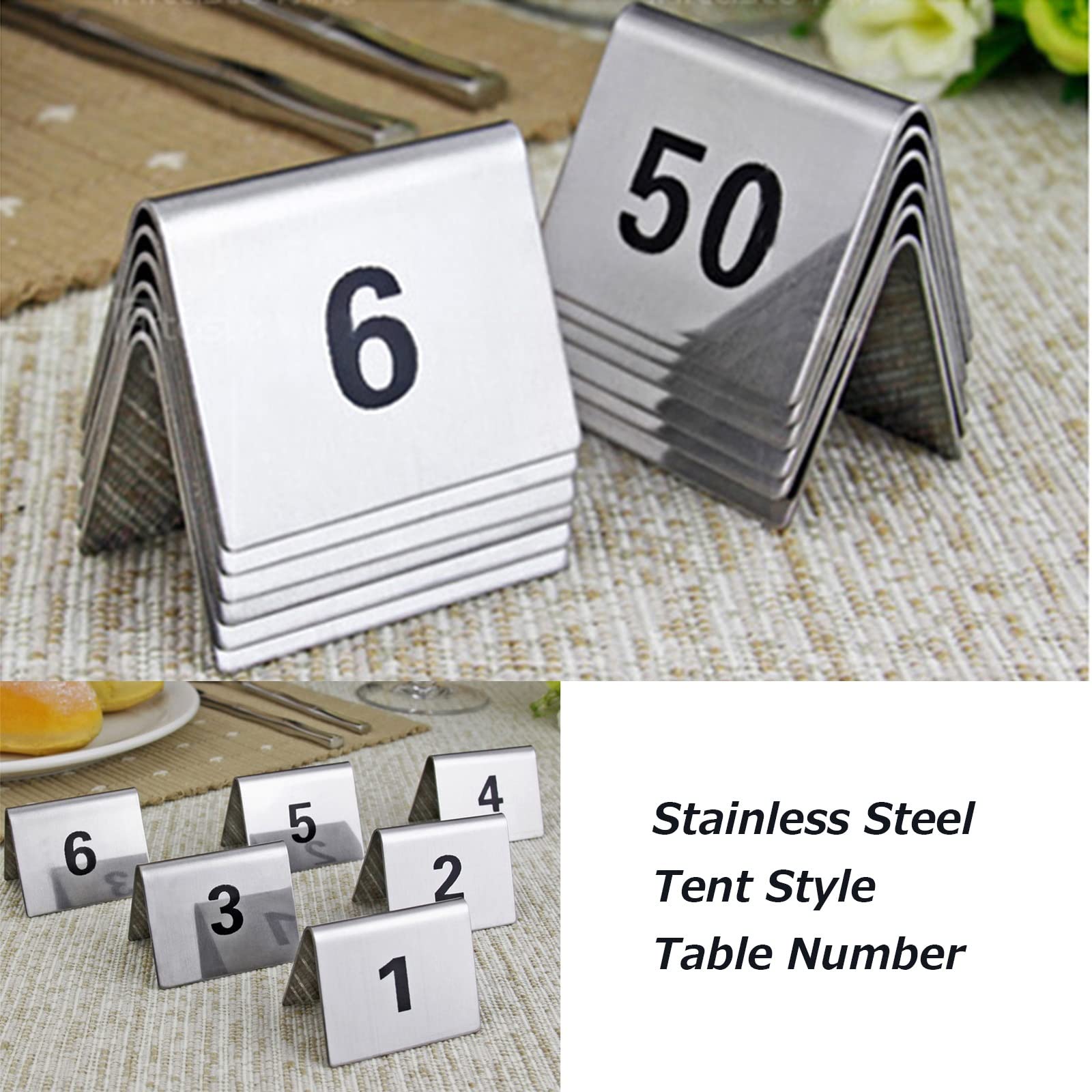 Tischnummern für Hochzeiten, 1-50 1-100 Tischnummernständer aus Edelstahl im Zeltstil für Bankette uus Edelstahl im Zeltstil für Bankette und Restaurants/1 bis 100/5 * 4 cm/1 bis 50/5 * 4 cm