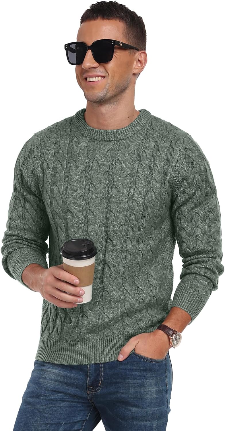 Askdeer Men's Cable Knit Pullover Sweater Green - Image 4